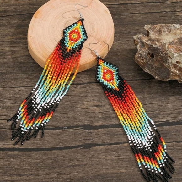 Native American Themed Beaded Earrings - Picture 2 of 5